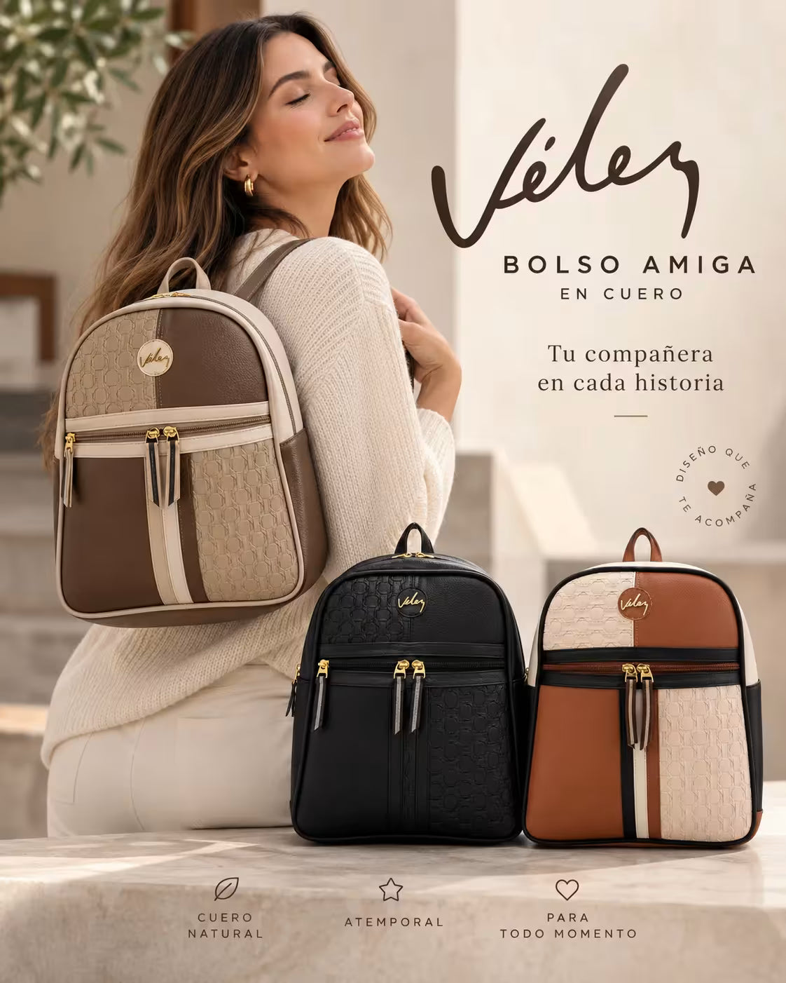 Bolso morral Amiga en cuero
