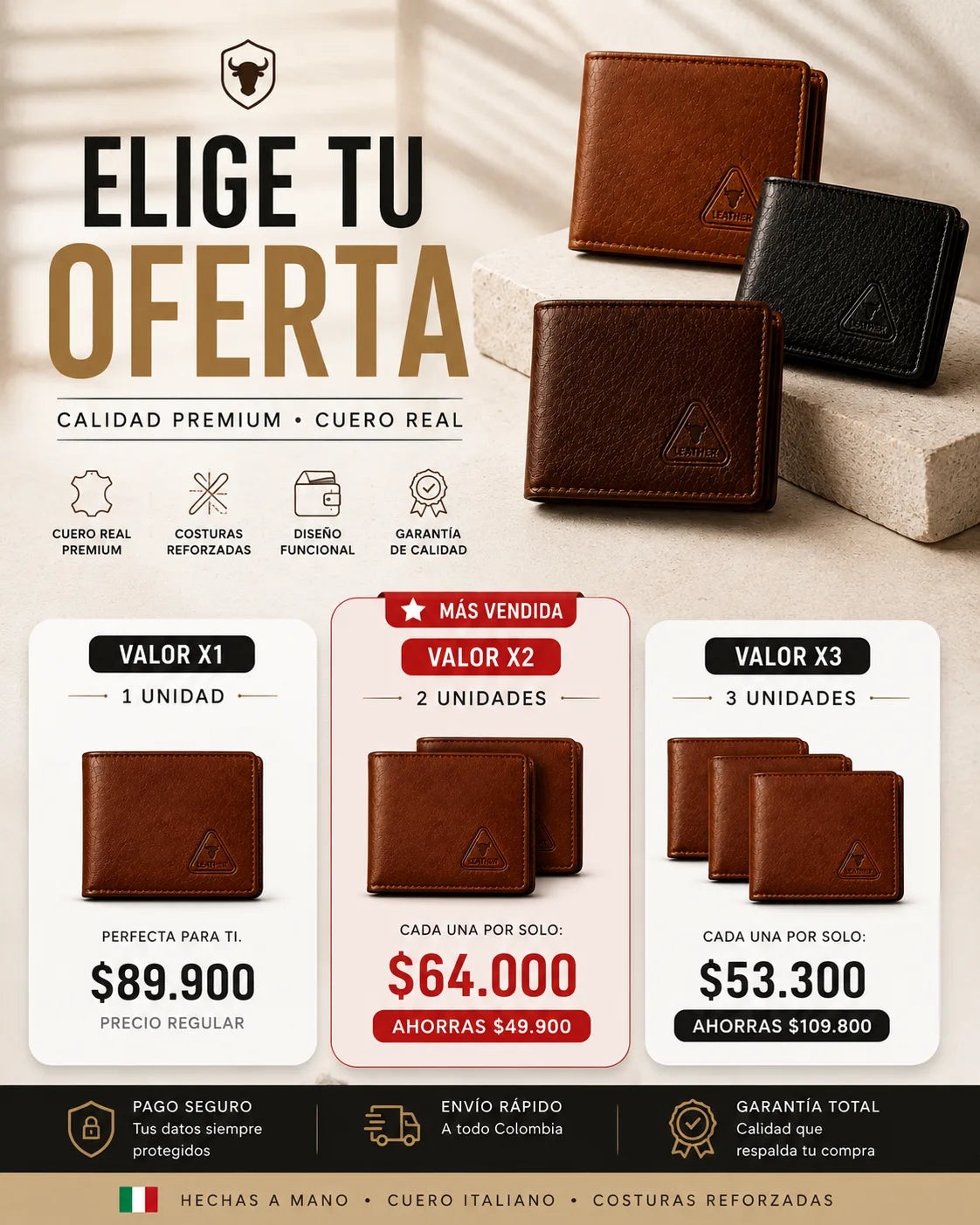Leather, billetera en cuero italiano